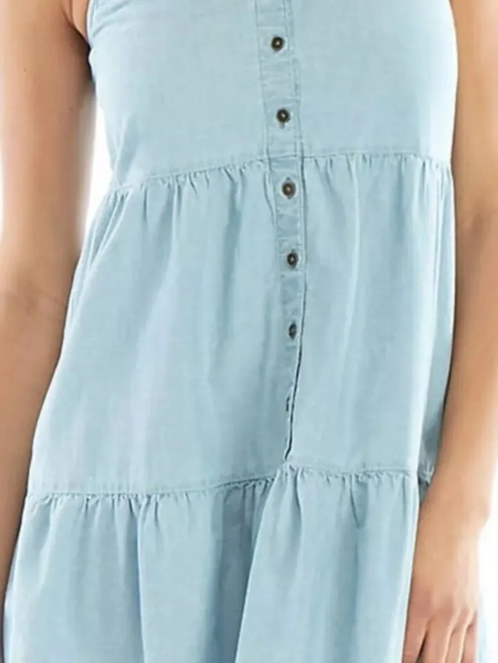 True Craft Juniors Light Wash Denim Tiered Sundress Size XS